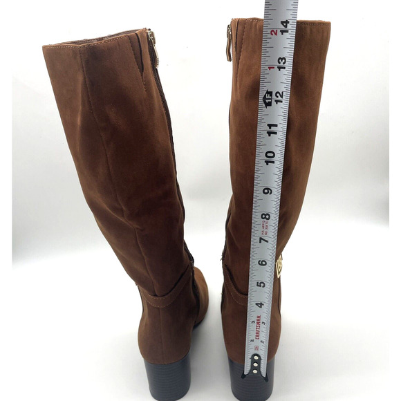 NWB Liz Claiborne 'LC RIGSBEE' Brown Faux Suede Zip Mid Calf Block Heel Boots 8M - Picture 9 of 16